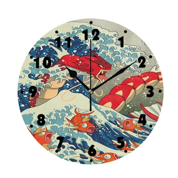 Голямата вълна от Канто Канагава Японски аниме стенен часовник за хол стена изкуство голяма стена часовник часовник 14inch дома декор
