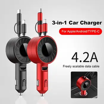 гореща продажба 18w бързо зарядно за кола за IPhone Android тип C Lightning Micro USB кабел за кола прибиращо се зарядно за телефон Dropshippin A7X6