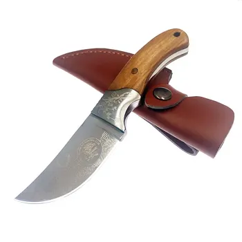 Дървена дръжка оцеляване Тактически фиксиран нож Висококачествени ловни ножове Къмпинг Северноамерикански прав нож с кобур