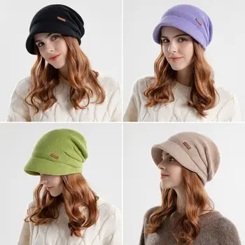 Есен Зима мека плюшена плетена шапка жени момиче топло удебелено руно облицовани шапки къса периферия случайни открит ветроупорен капак