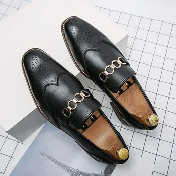 Зимни мъжки обувки Ежедневни бизнес облекла Черни кожени обувки Големи обувки за глава Корейски стил кръг Toe ботуши Работа Suit Me