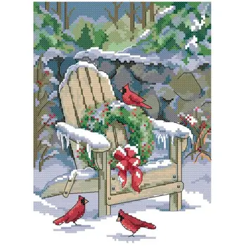 Коледа сняг сцена отпечатани кръстат бод комплекти Aida 14ct 16ct 11ct платно платно шиене комплект DIY ръчно изработени бродерия занаятчийски подаръци