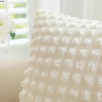 Крем стил карирана възглавница покритие прост плътен цвят еластична бутер възглавница случай за диван спалня декор възглавници декор у дома