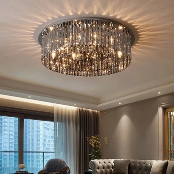 Луксозен полилей с кръгъл таван за хол Модерна спалня кристална лампа Голям домашен декор Led осветителни тела