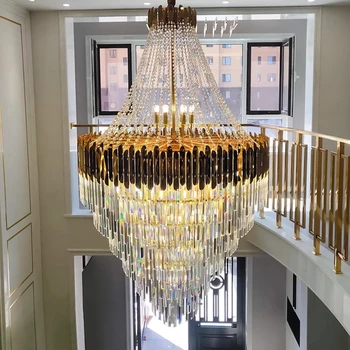 Луксозно дълго голямо стълбище K9 кристален полилей Lustres De Cristal LED висулка светлина Хотел Вила Суета Спалня висяща лампа