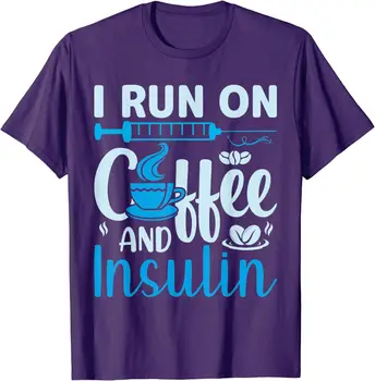 Месец за осведоменост за диабета Тичам на инсулин и кафе Унисекс тениска дълъг ръкав