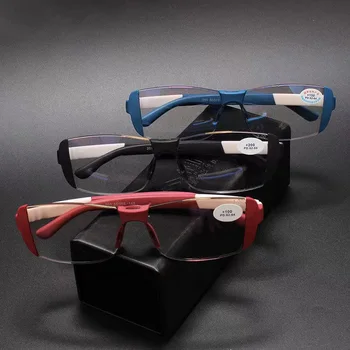 Мода TR Рамка без рамки Бифокални очила за четене Жени Мъже Далеч близо до магнитна терапия с анти синя светлина Пресбиопични очила
