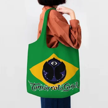 Моден флаг Бразилия Tomorrowlands Пазаруване голяма пазарска чанта рециклиране хранителни стоки платно купувач рамо чанта чанти