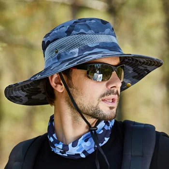 Мъже дишаща шапка за слънце Пътуване на открито Риболов Туристически шапки Слънцезащитен крем рибар кофа шапка широка периферия мъжка капачка UV защита