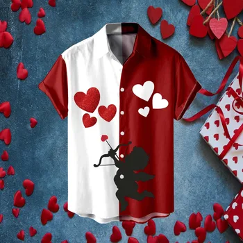 Мъжка риза ядро графичен любовник върхове ризи гадже блузи Валентин празнична графика случайни ваканция хлабав camisas