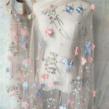 Нова марля плат Триизмерна топка цвете Decal tissu Пола рокля завеса пачуърк