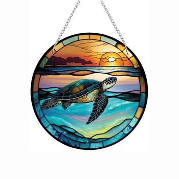 океански тематични прозорец висящи орнамент акрилни кръгла стена изкуство декор панел оцветени 8 