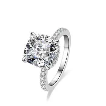 платина Pt950 4ct Moissanite пръстен жените форма диамант квадратна обвивка мазнини квадратни лъчисти нарязани бижута за жени сватбени пръстени