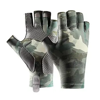 Пот-абсорбиращи риболовни ръкавици Слънчеви ръкавици за риболов Каякинг Туризъм Upf 50 Ръкавици за UV защита без пръсти за мъже Жени