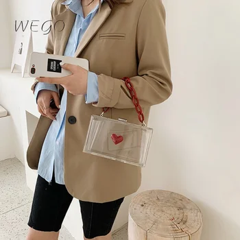 Прозрачна кутия акрилна чанта за рамо женска мода червена любов момиче верига рамо пратеник чанти