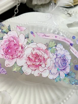 Реколта дантела розов божур флорални Washi PET лента планировчик DIY карта вземане Scrapbooking план декоративен стикер