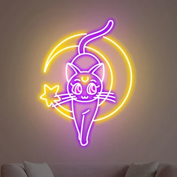 Сладка котка LED неонов знак по поръчка на вътрешен Kawaii стена висящи нощни светлини игрална зала спалня Начало декор неонови знаци персонализиран подарък