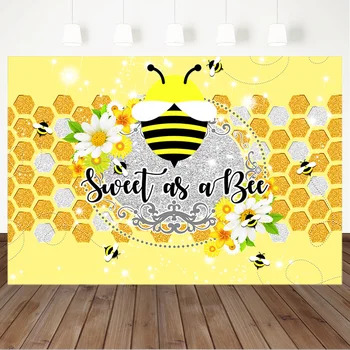 Сладък като пчела Бебе Душ Фон Мед Бели цветя Фотография Фон Десерт Маса Декор Банер Фотография Фонове