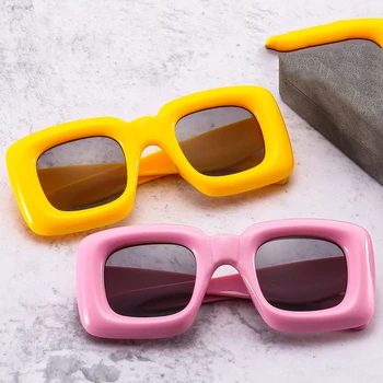 Смешно Y2K квадрат бонбони цвят детски слънчеви очила нюанси UV400 модна марка дизайнер момчета момичета червено жълто уникални слънчеви очила