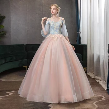 Спагети презрамки Quinceanera рокли 2024 принцеса абитуриентски бал рокля тюл дантела нагоре апликации сладък 15 16 рокля елегантен бал рокля