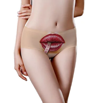 Червен печат на устни Жени Гащички Прелъстяване Секси бельо Ледена коприна Безшевни слипове за момичета Дишащи интимни Невидими Хип Wrap Чорапогащи